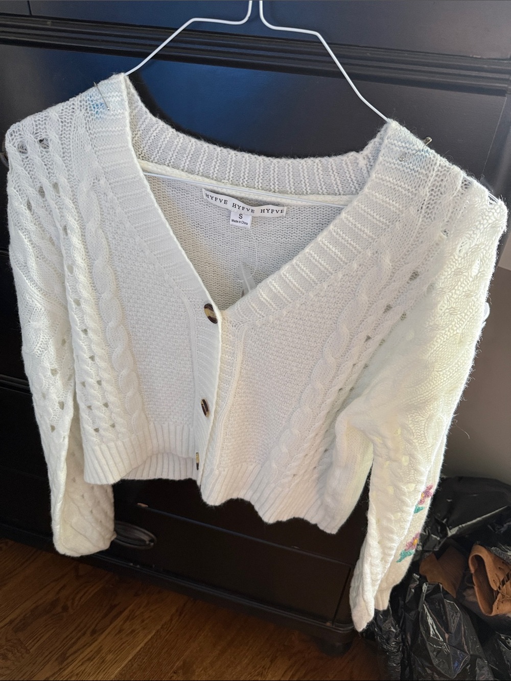 Hype Ivory Cropped Cable Cardigan with Button Front